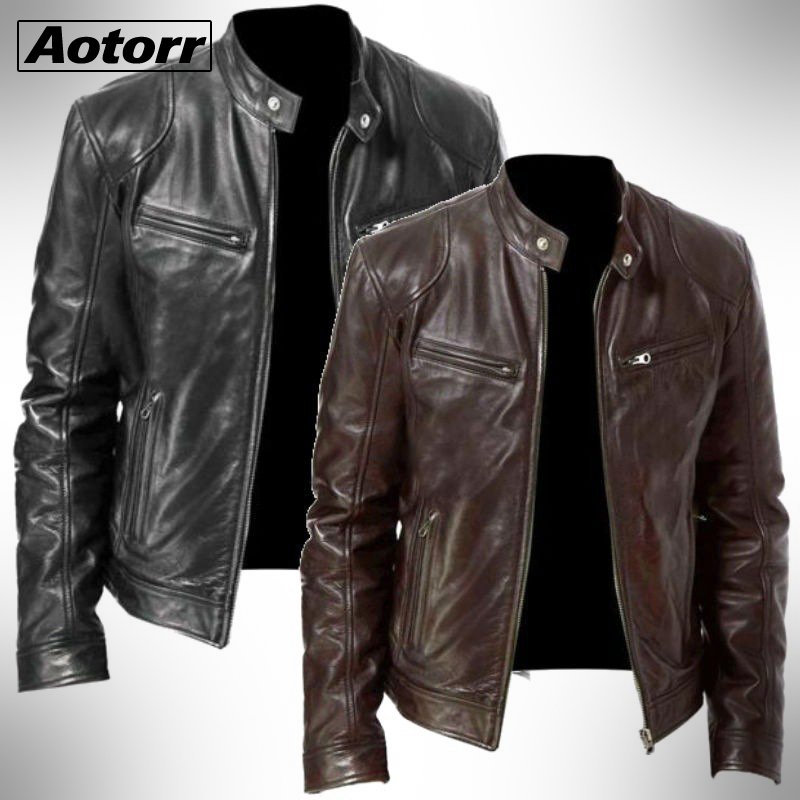 Mens Fashion Leather Jacket Slim Fit Stand Collar PU Jacket Male Anti-wind Motorcycle Lapel Diagonal Zipper Jackets Men 5XL