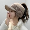 CNTANG  Fashion Trend With Earflaps Empty Top Baseball Caps Lambswool Knitted Women's Hat Autumn Winter Thicker Warm Cap