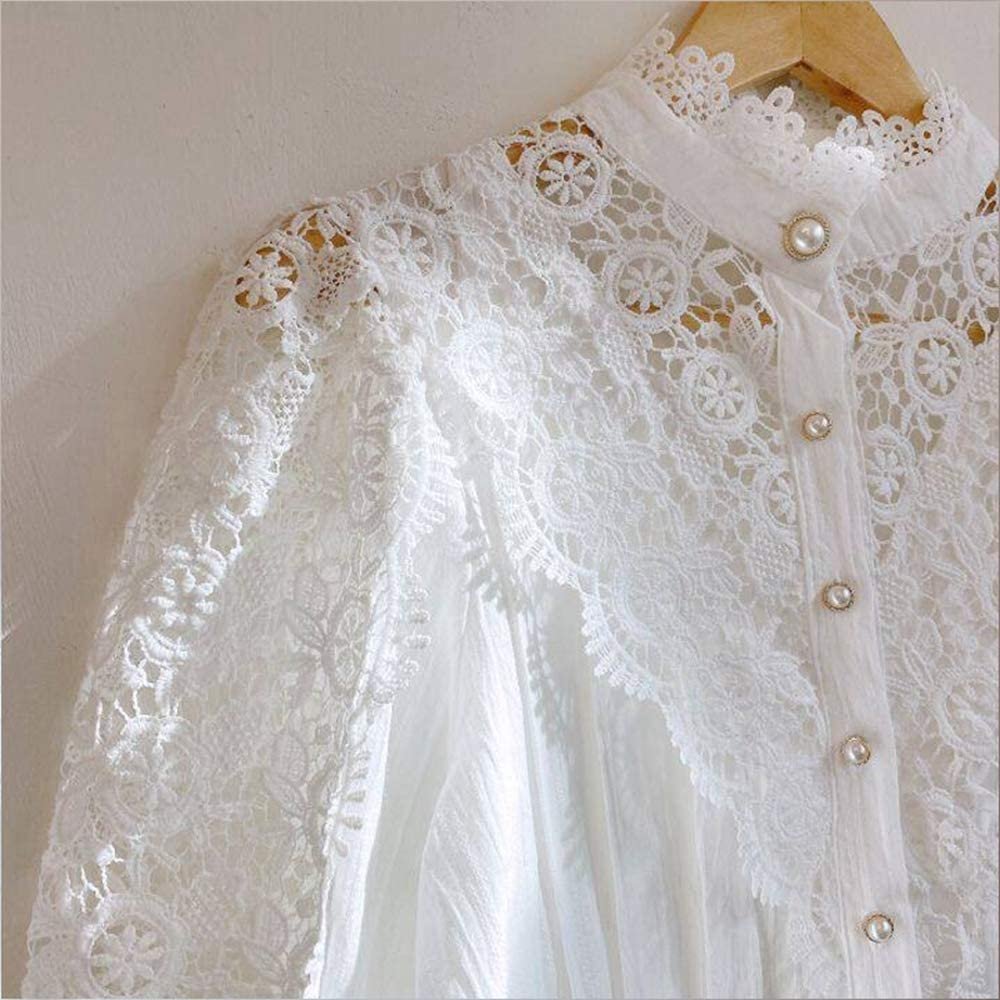Women-Stand-Collar-Lace-Patchwork-Shirts-Casual-Hollow-Out-Flower-Petal-Sleeve-Buttonw-Tops-white-shirts-5